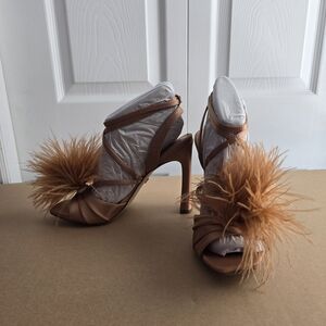 Sam Edelman Layton Blush Satin Feathered Heels Size 7